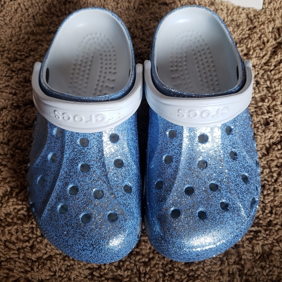 blue glitter crocs